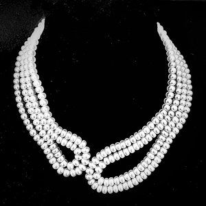 Elegant 4 Row 7-7.5mm Pearl Asymmetrical Designer Necklace with SS Clasp